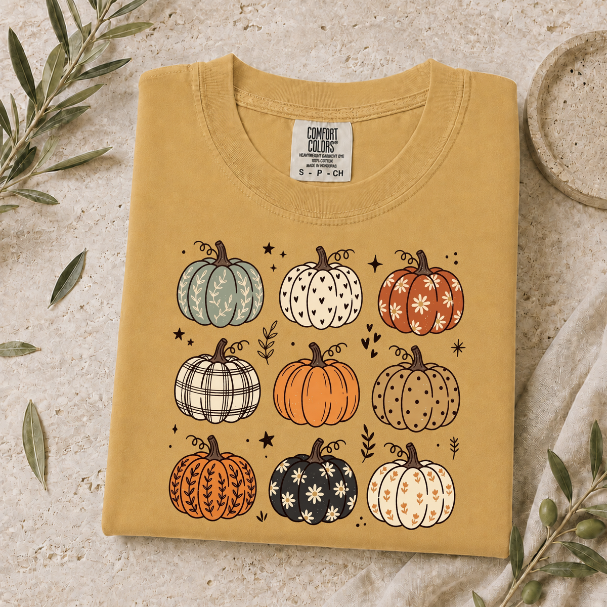 Comfort Colors Fall Pumpkin T-Shirt, Cute Autumn Pumpkin Graphic Tee, Boho Floral Plaid Pumpkin Shirt, Thanksgiving Fall Season Gift