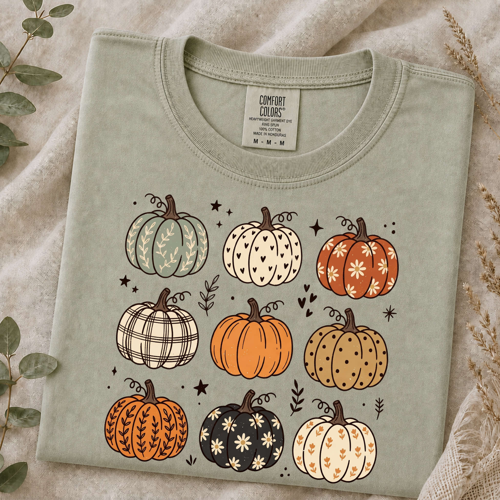 Comfort Colors Fall Pumpkin T-Shirt, Cute Autumn Pumpkin Graphic Tee, Boho Floral Plaid Pumpkin Shirt, Thanksgiving Fall Season Gift