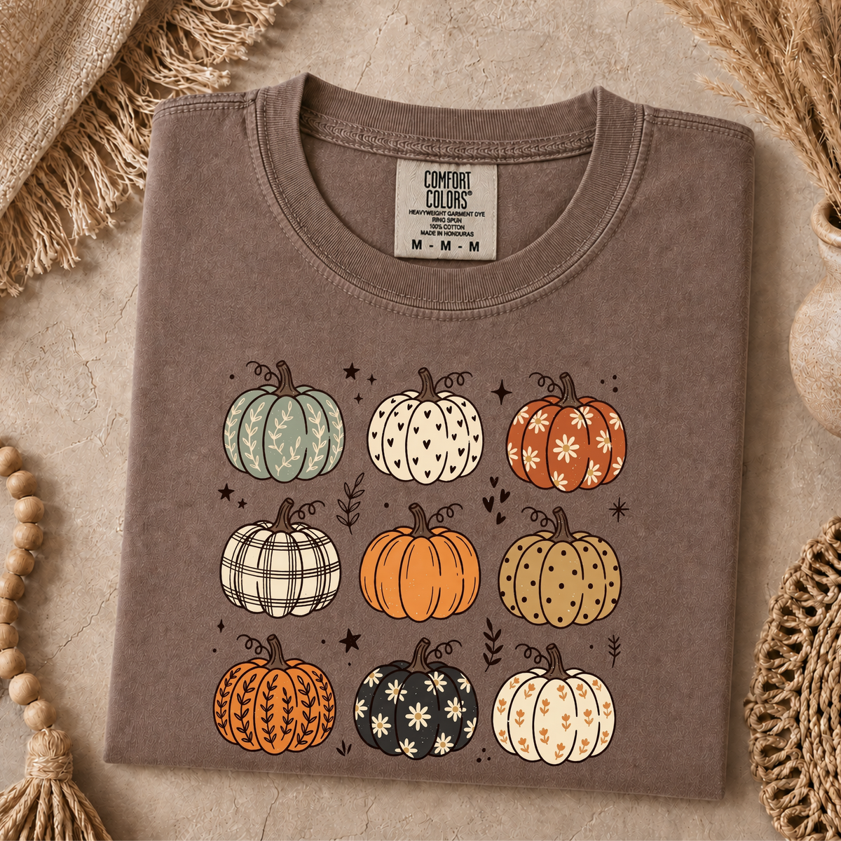 Comfort Colors Fall Pumpkin T-Shirt, Cute Autumn Pumpkin Graphic Tee, Boho Floral Plaid Pumpkin Shirt, Thanksgiving Fall Season Gift
