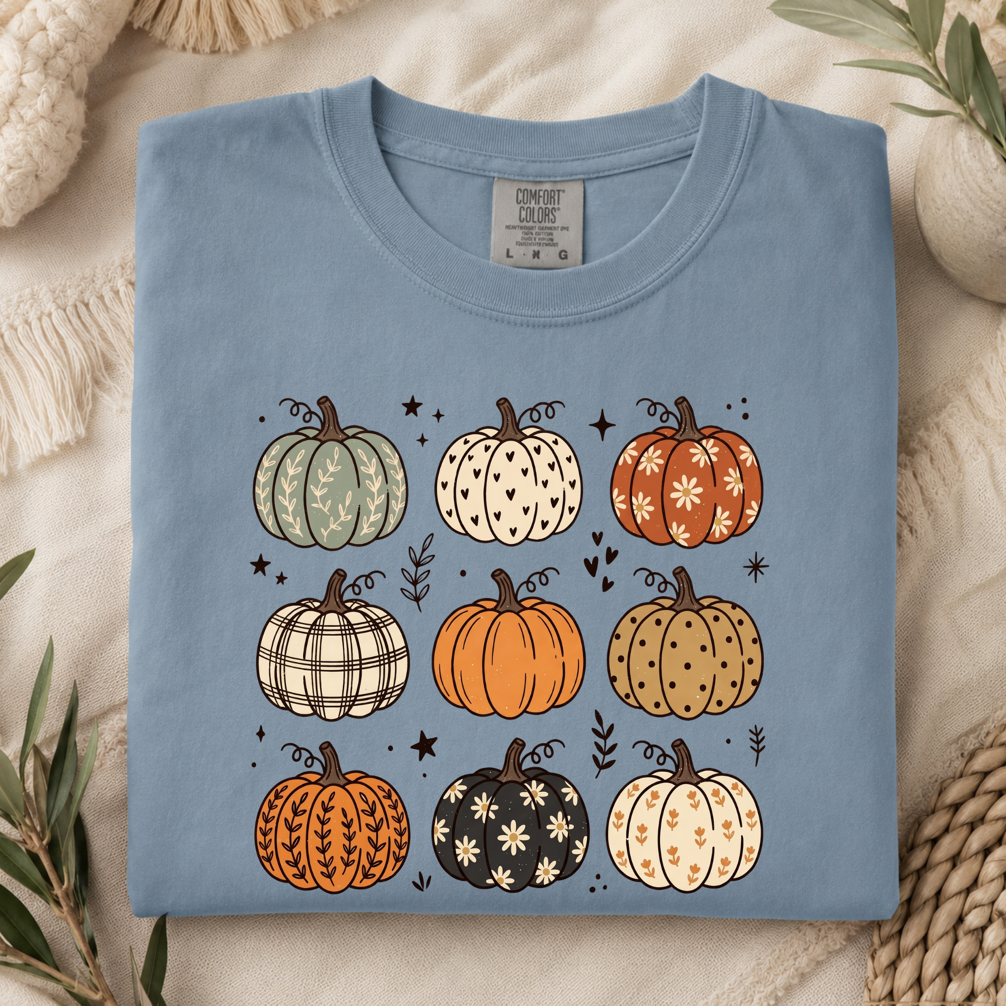 Comfort Colors Fall Pumpkin T-Shirt, Cute Autumn Pumpkin Graphic Tee, Boho Floral Plaid Pumpkin Shirt, Thanksgiving Fall Season Gift