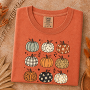 Comfort Colors Fall Pumpkin T-Shirt, Cute Autumn Pumpkin Graphic Tee, Boho Floral Plaid Pumpkin Shirt, Thanksgiving Fall Season Gift