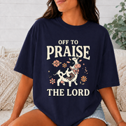 Comfort Colors Off to Praise the Lord Christian T-Shirt, Cute Cow Bible Tee, Floral Faith Graphic Shirt, Western Christian Gift