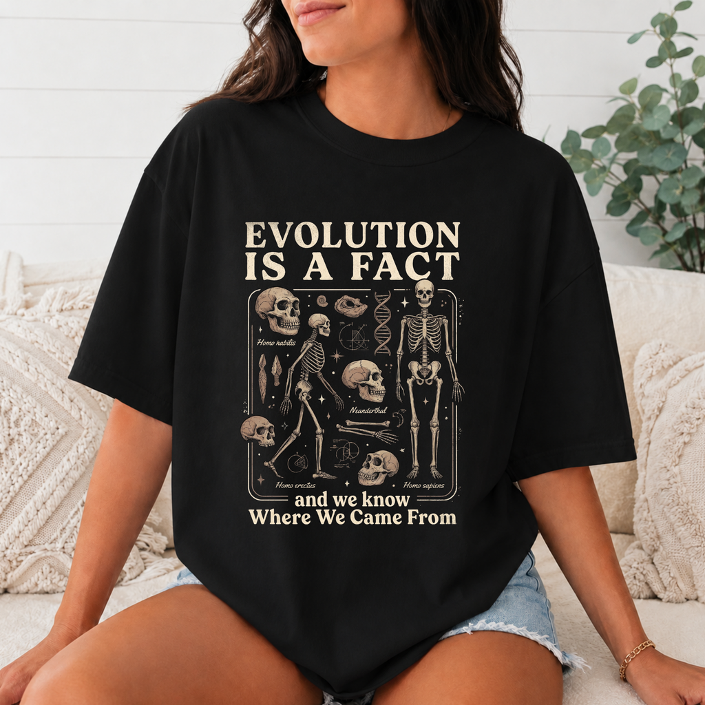 Comfort Colors Evolution Is a Fact T-Shirt, Human Evolution Skeleton Graphic Tee, Science Biology Anatomy Shirt, Biology Teacher Gift