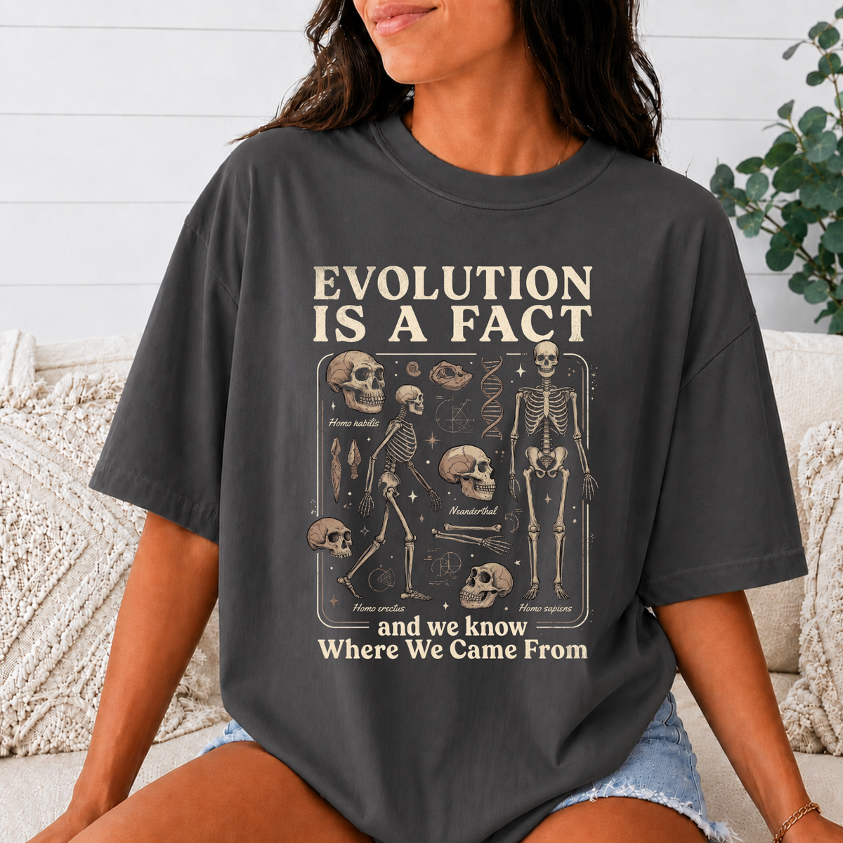 Comfort Colors Evolution Is a Fact T-Shirt, Human Evolution Skeleton Graphic Tee, Science Biology Anatomy Shirt, Biology Teacher Gift
