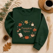 Pumpkin Spice Fall Sweatshirt, Cozy Autumn Crewneck Sweater, Coffee Pumpkin Leaves Graphic Pullover, Cute Book Lover Fall Sweatshirt
