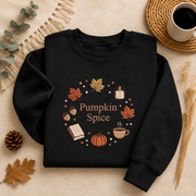 Pumpkin Spice Fall Sweatshirt, Cozy Autumn Crewneck Sweater, Coffee Pumpkin Leaves Graphic Pullover, Cute Book Lover Fall Sweatshirt