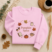 Pumpkin Spice Fall Sweatshirt, Cozy Autumn Crewneck Sweater, Coffee Pumpkin Leaves Graphic Pullover, Cute Book Lover Fall Sweatshirt