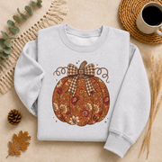 Floral Pumpkin Bow Fall Sweatshirt, Vintage Autumn Pumpkin Crewneck, Coquette Plaid Bow Sweater, Thanksgiving Fall Gift