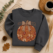 Floral Pumpkin Bow Fall Sweatshirt, Vintage Autumn Pumpkin Crewneck, Coquette Plaid Bow Sweater, Thanksgiving Fall Gift