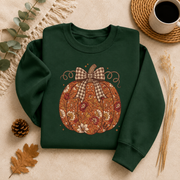 Floral Pumpkin Bow Fall Sweatshirt, Vintage Autumn Pumpkin Crewneck, Coquette Plaid Bow Sweater, Thanksgiving Fall Gift