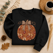 Floral Pumpkin Bow Fall Sweatshirt, Vintage Autumn Pumpkin Crewneck, Coquette Plaid Bow Sweater, Thanksgiving Fall Gift