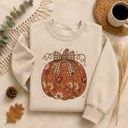 Floral Pumpkin Bow Fall Sweatshirt, Vintage Autumn Pumpkin Crewneck, Coquette Plaid Bow Sweater, Thanksgiving Fall Gift