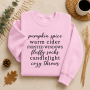 Pumpkin Spice Cozy Fall Sweatshirt, Warm Cider Autumn Crewneck, Fluffy Socks Candlelight Sweater, Cozy Season Fall Pullover