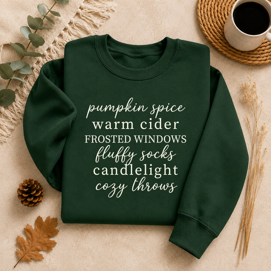 Pumpkin Spice Cozy Fall Sweatshirt, Warm Cider Autumn Crewneck, Fluffy Socks Candlelight Sweater, Cozy Season Fall Pullover