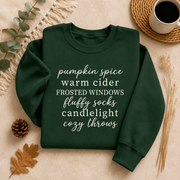 Pumpkin Spice Cozy Fall Sweatshirt, Warm Cider Autumn Crewneck, Fluffy Socks Candlelight Sweater, Cozy Season Fall Pullover