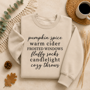 Pumpkin Spice Cozy Fall Sweatshirt, Warm Cider Autumn Crewneck, Fluffy Socks Candlelight Sweater, Cozy Season Fall Pullover