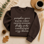 Pumpkin Spice Cozy Fall Sweatshirt, Warm Cider Autumn Crewneck, Fluffy Socks Candlelight Sweater, Cozy Season Fall Pullover