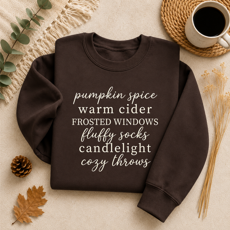 Pumpkin Spice Cozy Fall Sweatshirt, Warm Cider Autumn Crewneck, Fluffy Socks Candlelight Sweater, Cozy Season Fall Pullover