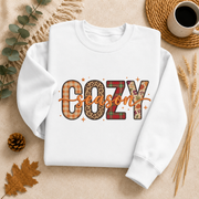 Cozy Season Fall Sweatshirt, Patchwork Autumn Crewneck Sweater, Plaid Leopard Floral Graphic Pullover, Cute Cozy Fall Gift