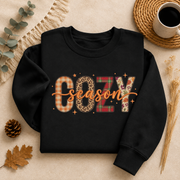 Cozy Season Fall Sweatshirt, Patchwork Autumn Crewneck Sweater, Plaid Leopard Floral Graphic Pullover, Cute Cozy Fall Gift