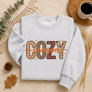 Cozy Season Fall Sweatshirt, Patchwork Autumn Crewneck Sweater, Plaid Leopard Floral Graphic Pullover, Cute Cozy Fall Gift