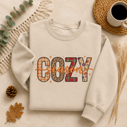 Cozy Season Fall Sweatshirt, Patchwork Autumn Crewneck Sweater, Plaid Leopard Floral Graphic Pullover, Cute Cozy Fall Gift