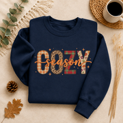 Cozy Season Fall Sweatshirt, Patchwork Autumn Crewneck Sweater, Plaid Leopard Floral Graphic Pullover, Cute Cozy Fall Gift