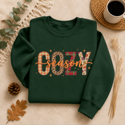 Cozy Season Fall Sweatshirt, Patchwork Autumn Crewneck Sweater, Plaid Leopard Floral Graphic Pullover, Cute Cozy Fall Gift