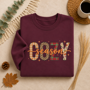 Cozy Season Fall Sweatshirt, Patchwork Autumn Crewneck Sweater, Plaid Leopard Floral Graphic Pullover, Cute Cozy Fall Gift
