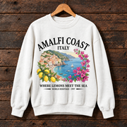 Amalfi Coast Italy Sweatshirt, Italian Coastal Travel Crewneck, Lemon Mediterranean Graphic Sweater, Italy Vacation Gift