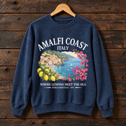Amalfi Coast Italy Sweatshirt, Italian Coastal Travel Crewneck, Lemon Mediterranean Graphic Sweater, Italy Vacation Gift