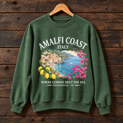 Amalfi Coast Italy Sweatshirt, Italian Coastal Travel Crewneck, Lemon Mediterranean Graphic Sweater, Italy Vacation Gift