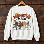 Monster Mash Halloween Sweatshirt, Classic Monsters Crewneck, Frankenstein Dracula Mummy Skeleton Graphic Sweater, Spooky Season Gift