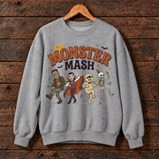 Monster Mash Halloween Sweatshirt, Classic Monsters Crewneck, Frankenstein Dracula Mummy Skeleton Graphic Sweater, Spooky Season Gift