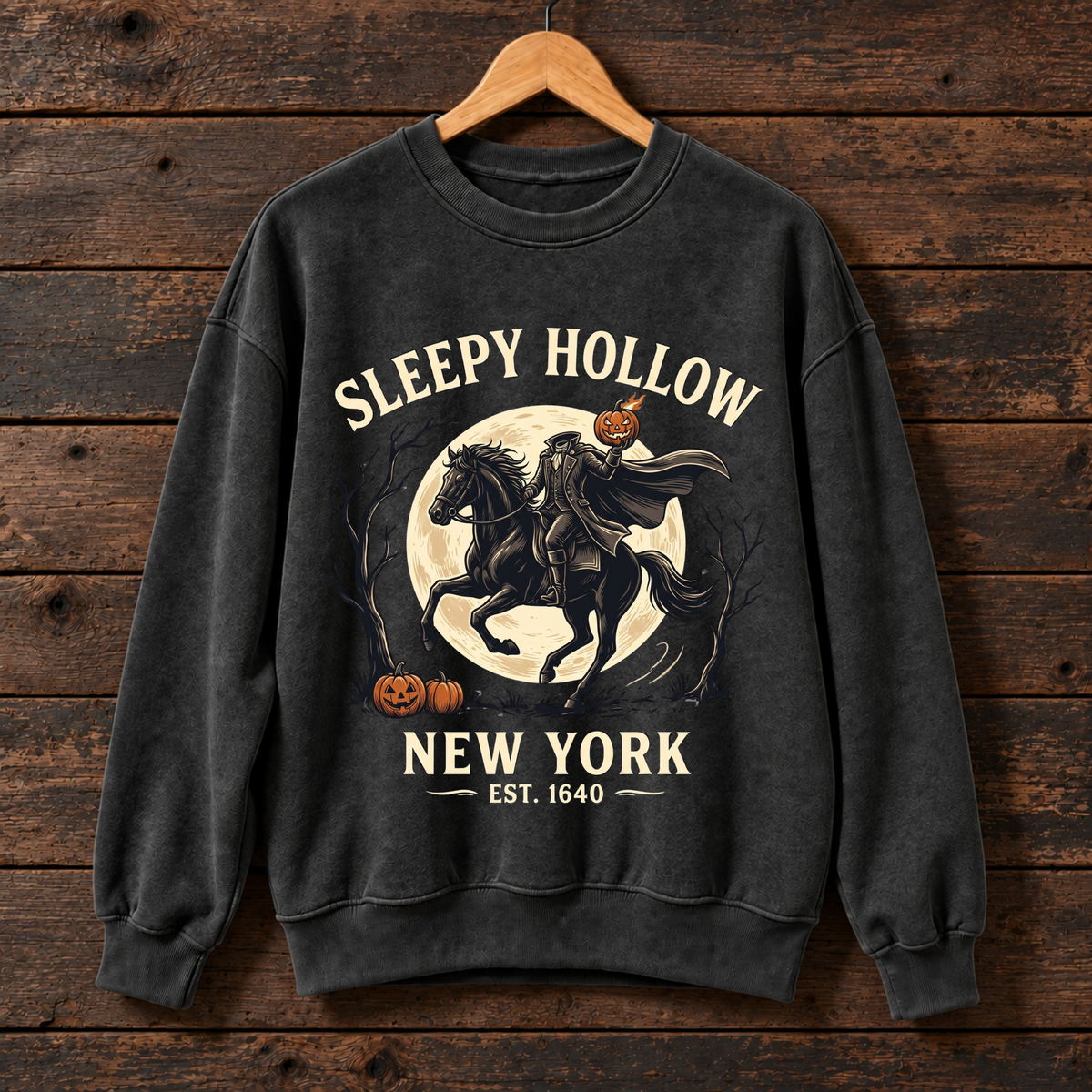 Sleepy Hollow New York Sweatshirt, Headless Horseman Halloween Crewneck, Vintage Pumpkin Gothic Graphic Sweater, Spooky Fall Gift