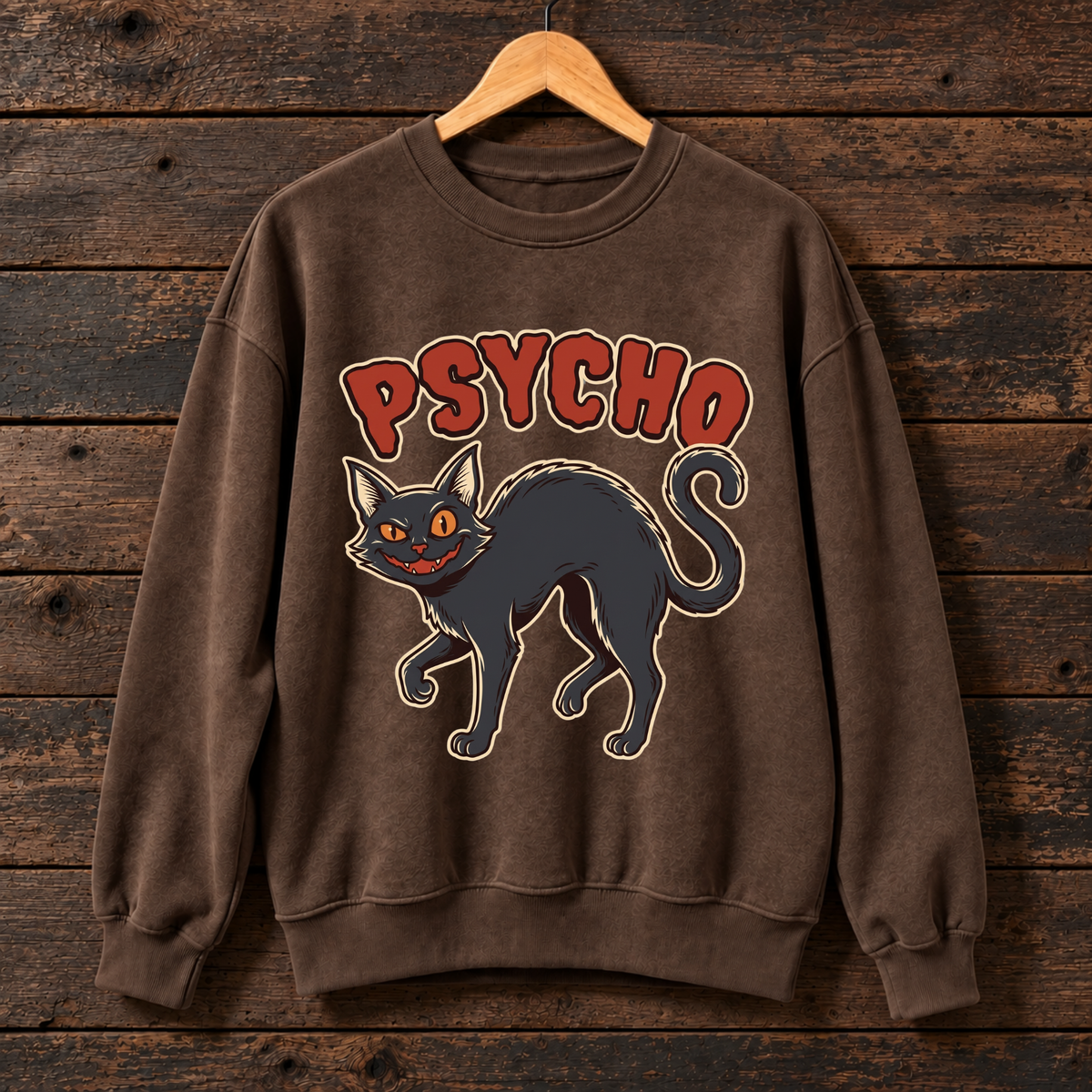 Psycho Black Cat Halloween Sweatshirt, Spooky Cat Graphic Crewneck, Vintage Scary Kitty Sweater, Funny Halloween Cat Lover Gift