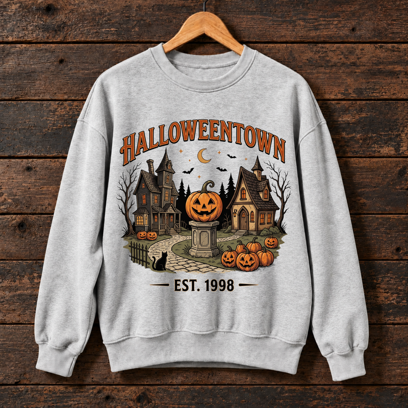 Halloweentown Halloween Sweatshirt, Haunted House Pumpkin Crewneck, Spooky Black Cat Graphic Sweater, Vintage October Fall Gift