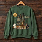 Halloween Elm Street Sweatshirt, Vintage Haunted House Pumpkin Ghost Design