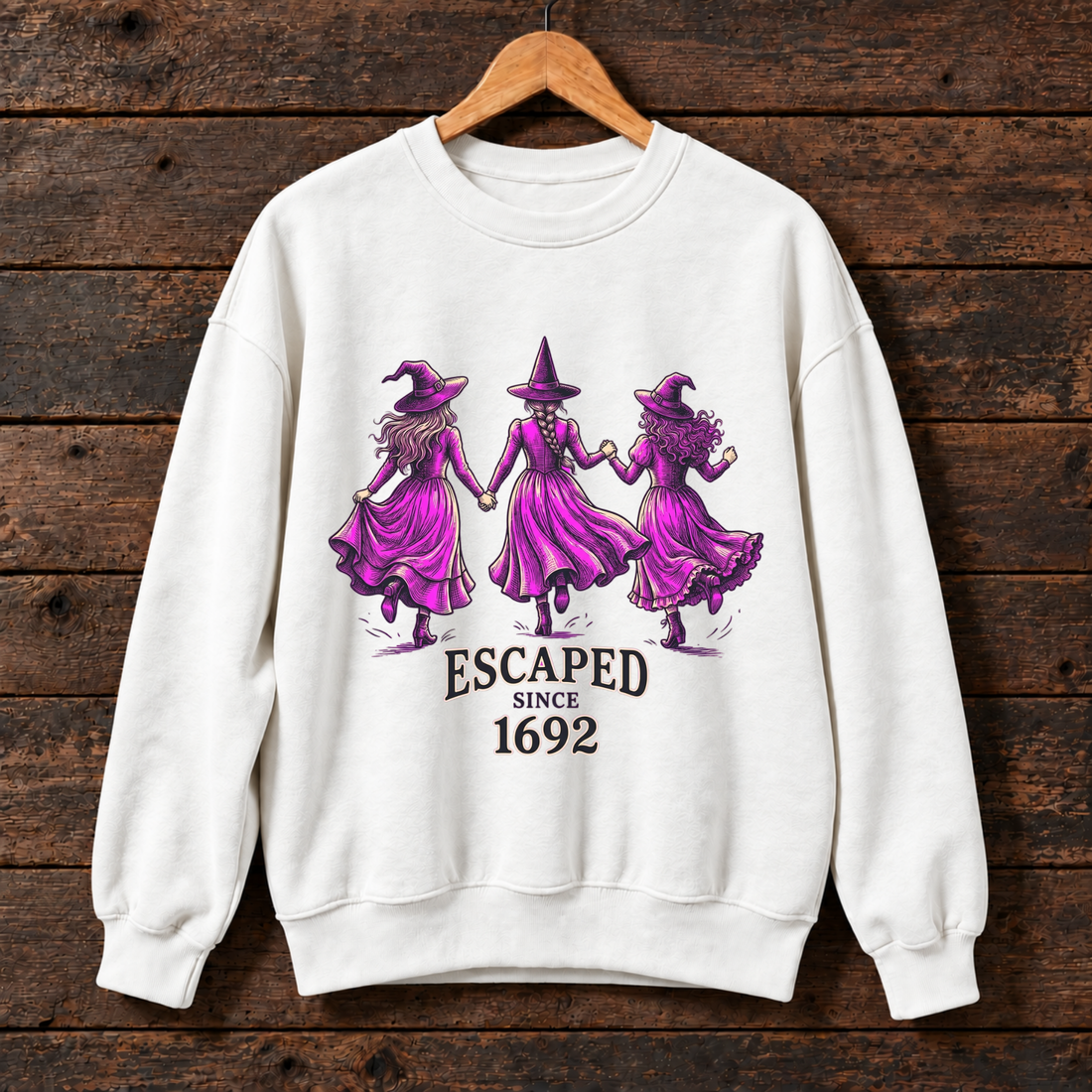 Witches Sweatshirt , "Escaped Since 1692" Vintage Salem Halloween Pullover