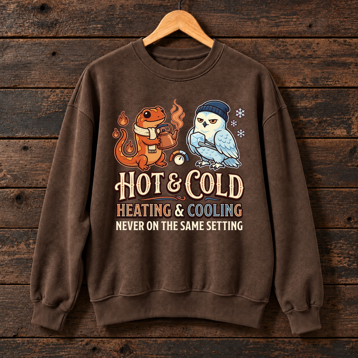 Hot & Cold Heating & Cooling Sweatshirt,  Funny Fire and Snowman