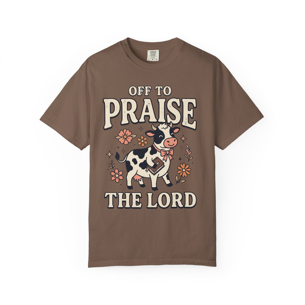 Comfort Colors Off to Praise the Lord Christian T-Shirt, Cute Cow Bible Tee, Floral Faith Graphic Shirt, Western Christian Gift