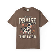 Comfort Colors Off to Praise the Lord Christian T-Shirt, Cute Cow Bible Tee, Floral Faith Graphic Shirt, Western Christian Gift