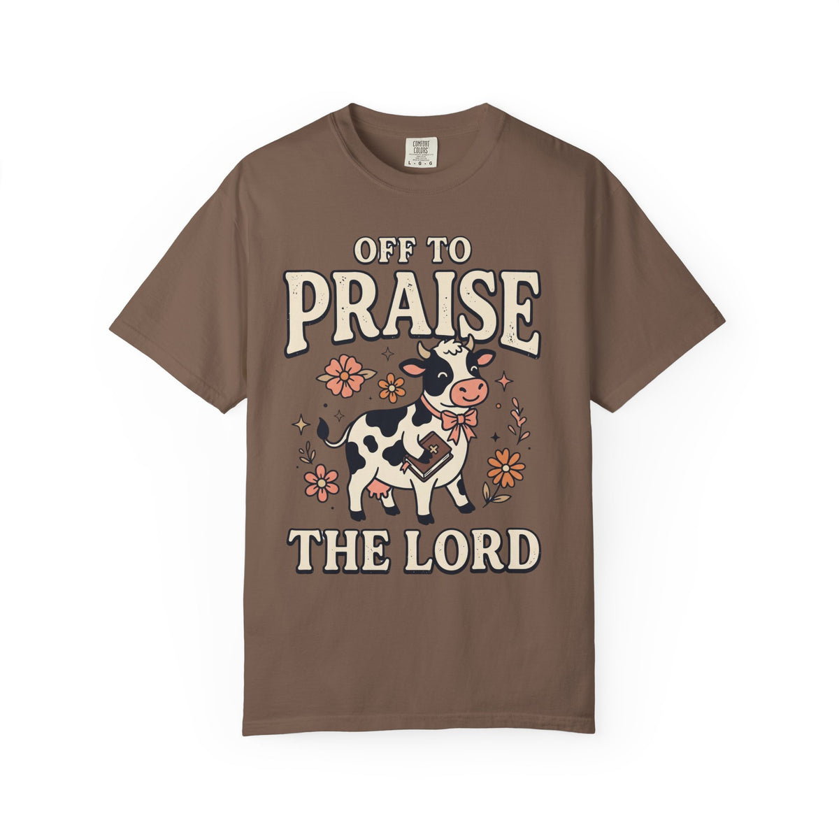 Comfort Colors Off to Praise the Lord Christian T-Shirt, Cute Cow Bible Tee, Floral Faith Graphic Shirt, Western Christian Gift