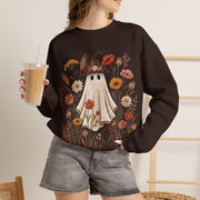 Cute Ghost Witch Fall Sweatshirt, Floral Halloween Crewneck Sweater, Boho Wildflower Spooky Season Pullover, Cozy Autumn Ghost Gift