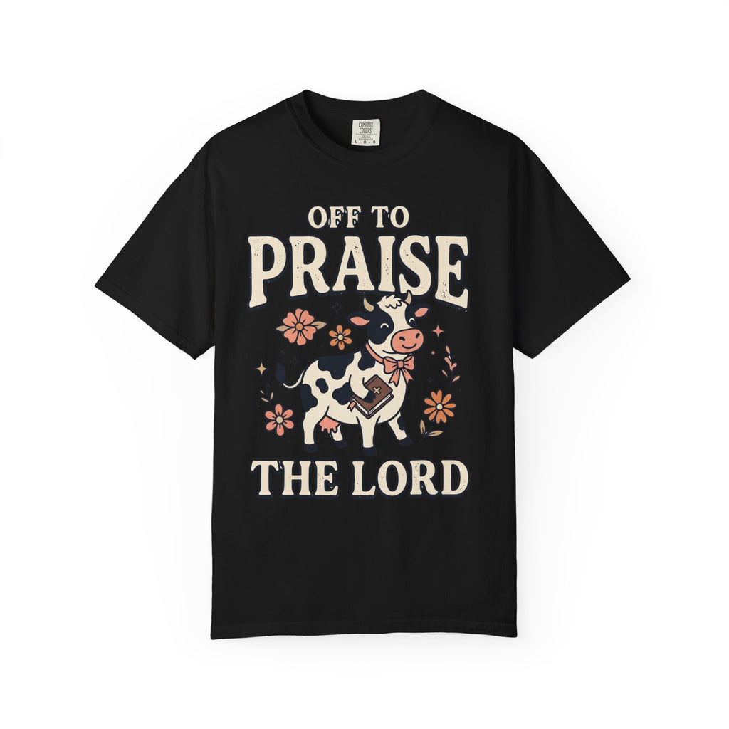 Comfort Colors Off to Praise the Lord Christian T-Shirt, Cute Cow Bible Tee, Floral Faith Graphic Shirt, Western Christian Gift