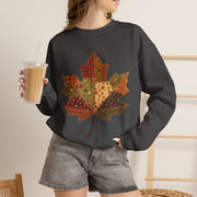 Patchwork Maple Leaf Fall Sweatshirt, Quilted Autumn Leaf Crewneck Sweater, Vintage Floral Plaid Thanksgiving Pullover, Cozy Fall Gift