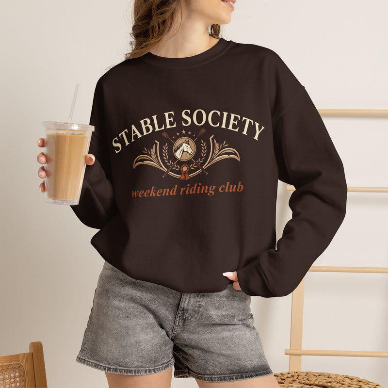Stable Society Horse Riding Sweatshirt, Equestrian Weekend Riding Club Crewneck, Vintage Horse Graphic Pullover, Western Horse Lover Gift