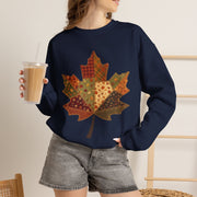 Patchwork Maple Leaf Fall Sweatshirt, Quilted Autumn Leaf Crewneck Sweater, Vintage Floral Plaid Thanksgiving Pullover, Cozy Fall Gift