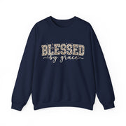 Blessed by Grace Christian Sweatshirt, Leopard Print Faith Crewneck, Western Christian Graphic Sweater, Religious Gift for Her