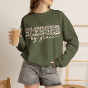 Blessed by Grace Christian Sweatshirt, Leopard Print Faith Crewneck, Western Christian Graphic Sweater, Religious Gift for Her